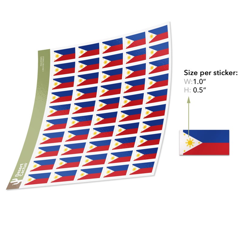 Desert Cactus Philippines Country Flag Sticker Decal 1 Inch Rectangle Sheets 50 Total Pieces Kids Logo Scrapbook Car Vinyl Window Bumper Laptop R - Image 2
